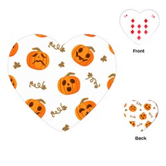 Funny Spooky Halloween Pumpkins Pattern White Orange Playing Cards (heart) by HalloweenParty