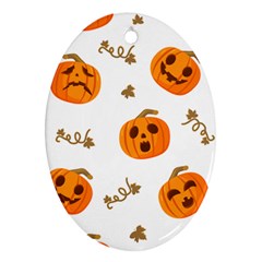 Funny Spooky Halloween Pumpkins Pattern White Orange Oval Ornament (two Sides)