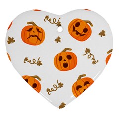 Funny Spooky Halloween Pumpkins Pattern White Orange Heart Ornament (two Sides)