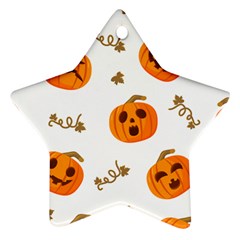 Funny Spooky Halloween Pumpkins Pattern White Orange Star Ornament (two Sides) by HalloweenParty