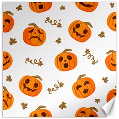 Funny Spooky Halloween Pumpkins Pattern White Orange Canvas 12  X 12 