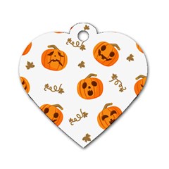 Funny Spooky Halloween Pumpkins Pattern White Orange Dog Tag Heart (two Sides) by HalloweenParty