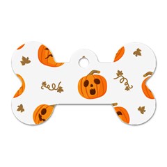 Funny Spooky Halloween Pumpkins Pattern White Orange Dog Tag Bone (two Sides)