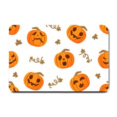 Funny Spooky Halloween Pumpkins Pattern White Orange Small Doormat  by HalloweenParty