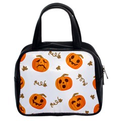 Funny Spooky Halloween Pumpkins Pattern White Orange Classic Handbag (two Sides) by HalloweenParty