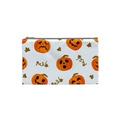 Funny Spooky Halloween Pumpkins Pattern White Orange Cosmetic Bag (small) by HalloweenParty