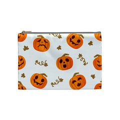 Funny Spooky Halloween Pumpkins Pattern White Orange Cosmetic Bag (medium) by HalloweenParty