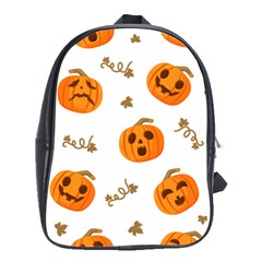 Funny Spooky Halloween Pumpkins Pattern White Orange School Bag (large) by HalloweenParty