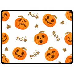 Funny Spooky Halloween Pumpkins Pattern White Orange Fleece Blanket (large)  by HalloweenParty