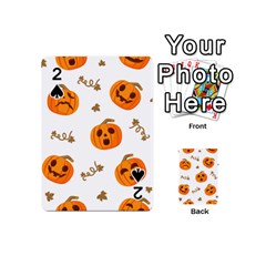 Funny Spooky Halloween Pumpkins Pattern White Orange Playing Cards 54 (mini)