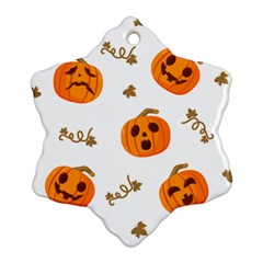 Funny Spooky Halloween Pumpkins Pattern White Orange Ornament (snowflake)