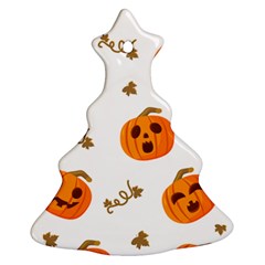 Funny Spooky Halloween Pumpkins Pattern White Orange Ornament (christmas Tree)  by HalloweenParty