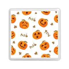 Funny Spooky Halloween Pumpkins Pattern White Orange Memory Card Reader (square) by HalloweenParty