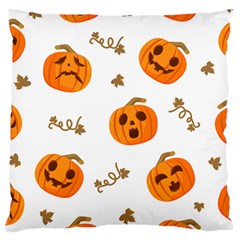 Funny Spooky Halloween Pumpkins Pattern White Orange Large Cushion Case (two Sides) by HalloweenParty