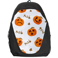 Funny Spooky Halloween Pumpkins Pattern White Orange Backpack Bag by HalloweenParty