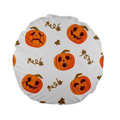 Funny Spooky Halloween Pumpkins Pattern White Orange Standard 15  Premium Round Cushions by HalloweenParty