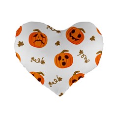 Funny Spooky Halloween Pumpkins Pattern White Orange Standard 16  Premium Heart Shape Cushions by HalloweenParty