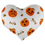 Funny Spooky Halloween Pumpkins Pattern White Orange Large 19  Premium Heart Shape Cushions Back