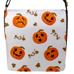 Funny Spooky Halloween Pumpkins Pattern White Orange Flap Closure Messenger Bag (s) by HalloweenParty