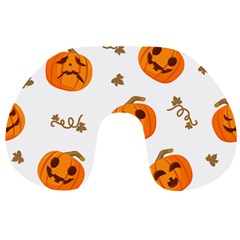 Funny Spooky Halloween Pumpkins Pattern White Orange Travel Neck Pillows by HalloweenParty