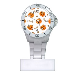 Funny Spooky Halloween Pumpkins Pattern White Orange Plastic Nurses Watch