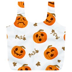 Funny Spooky Halloween Pumpkins Pattern White Orange Full Print Recycle Bag (xl) by HalloweenParty