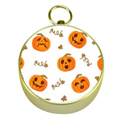 Funny Spooky Halloween Pumpkins Pattern White Orange Gold Compasses