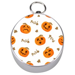 Funny Spooky Halloween Pumpkins Pattern White Orange Silver Compasses