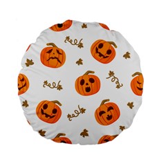 Funny Spooky Halloween Pumpkins Pattern White Orange Standard 15  Premium Flano Round Cushions by HalloweenParty