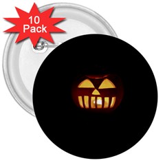 Funny Spooky Scary Halloween Pumpkin Jack O Lantern 3  Buttons (10 Pack)  by HalloweenParty