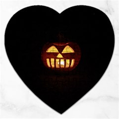 Funny Spooky Scary Halloween Pumpkin Jack O Lantern Jigsaw Puzzle (heart) by HalloweenParty