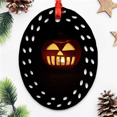 Funny Spooky Scary Halloween Pumpkin Jack O Lantern Oval Filigree Ornament (two Sides)