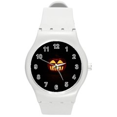 Funny Spooky Scary Halloween Pumpkin Jack O Lantern Round Plastic Sport Watch (m) by HalloweenParty