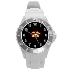 Funny Spooky Scary Halloween Pumpkin Jack O Lantern Round Plastic Sport Watch (l) by HalloweenParty