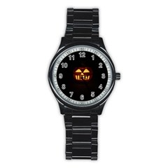 Funny Spooky Scary Halloween Pumpkin Jack O Lantern Stainless Steel Round Watch by HalloweenParty