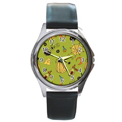 Funny Scary Spooky Halloween Party Design Round Metal Watch by HalloweenParty