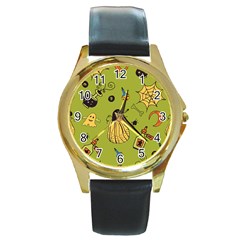 Funny Scary Spooky Halloween Party Design Round Gold Metal Watch by HalloweenParty