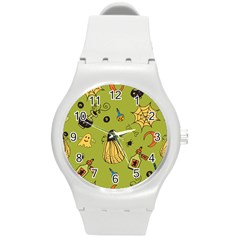 Funny Scary Spooky Halloween Party Design Round Plastic Sport Watch (m) by HalloweenParty