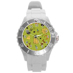 Funny Scary Spooky Halloween Party Design Round Plastic Sport Watch (l) by HalloweenParty