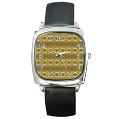 Golden Ornate Pattern Square Metal Watch by dflcprintsclothing