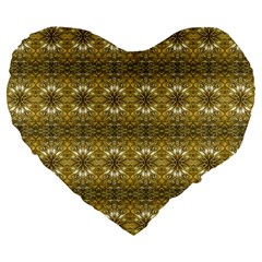 Golden Ornate Pattern Large 19  Premium Flano Heart Shape Cushions by dflcprintsclothing