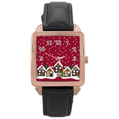 Winter Idyll Rose Gold Leather Watch  by Valentinaart