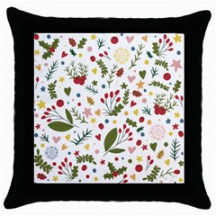 Floral Christmas Pattern  Throw Pillow Case (black) by Valentinaart