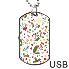 Floral Christmas Pattern  Dog Tag Usb Flash (one Side) by Valentinaart