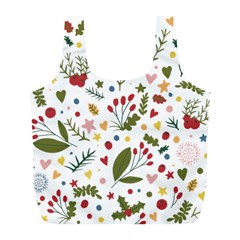 Floral Christmas Pattern  Full Print Recycle Bag (l) by Valentinaart