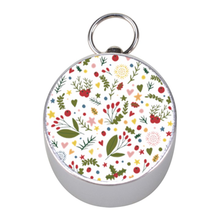 Floral Christmas pattern  Mini Silver Compasses