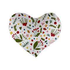 Floral Christmas Pattern  Standard 16  Premium Flano Heart Shape Cushions by Valentinaart