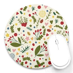 Floral Christmas Pattern  Round Mousepads by Valentinaart