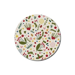 Floral Christmas Pattern  Rubber Round Coaster (4 Pack)  by Valentinaart