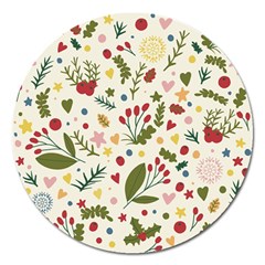 Floral Christmas Pattern  Magnet 5  (round) by Valentinaart